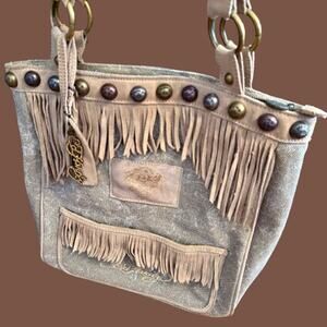 Ed Hardy Finly Fringe Women’s Cotton Leather Tote Bag